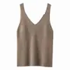 Camisola de punto con cuello en V para mujer de primavera y otoño, diseño escotado, acento en la clavícula, adecuada para usar en capas, elástica, sin mangas, top básico