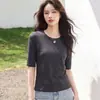 Camiseta Redonda de Manga Media Lyocell Tencel Lana Hecha a Medida para Mujer, Nuevo Estilo Básico para Viajar Otoño 2026