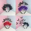 Faixa de Cabeça de Malha com Penas Nova para Halloween Festival Fantasma Escuro Morcego Teia de Aranha Flor Artificial Acessórios Faixa de Cabeça