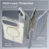 Capa de celular iPhone Duo compatível com fronteiras, apresentando acabamento fosco tipo pele, proteção contra quedas e fixação magnética; Capa protetora para celular dobrável da Apple