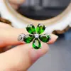 Venta al por mayor de fábrica Popular Anillo de Diopsida Natural Plata S925 Incrustado con Piedra Principal 5*7 Joyería de Lujo Venta Directa de Fábrica