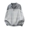 Bestseller transfronteiriço: suéter de tricô listrado com gola Henry da marca da moda, direto da fábrica, malharia masculina