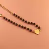 Pulsera de Trébol de Cuatro Hojas Galvanizado Moda Pulsera de Pareja Pulsera con Cuentas de Vidrio Negro Multifacético Colgante de Corazón