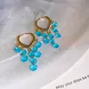 Elegância vintage! Brincos de franja em gota d'água com zircônia azul, brincos estilo corte francês, sensação de luxo leve e alta qualidade para mulheres