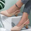 Sandálias Elegantes de Bico Fino para Comércio Exterior, Novo Estilo 2025, Tamanho Grande, Fechadas na Ponta, Estilo Francês de Verão, Moda Petite, Sandálias de Salto Baixo para Mulheres