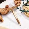 Pluma de Piedra Cruda de Cristal Natural, Bolígrafo, Pluma Mágica de Madera Maciza, Báculo Mágico de Cristal Retro Creativo, Pluma Mágica Europea y Americana