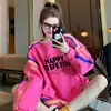 Forro Polar Otoño e Invierno Color de Contraste Línea Holgado Sudadera Mujer Estilo Sencillo Estilo Occidental Estampado de Letras Top Delgado de Longitud Media