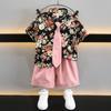 Ropa para Niños 2025 Nuevo Traje de Camisa de Manga Corta para Niños Estilo Hong Kong Floral Verano Camisa para Niños Pantalones Cortos Conjunto de Moda de Dos Piezas