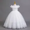 Vestido de Festa de Jantar de Natal para Meninas Bordado Longo Vestido de Princesa Vestido de Malha para Apresentação Host de Festa de Aniversário de Menina