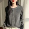Cardigan Tricot Liso com Pedrarias, Estilo Minimalista, para Mulheres, Coleção Primavera 2026, de Botão Único, Corte Justo, Elegante, Manga Longa, para o Trabalho