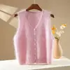 Chaleco cárdigan de punto cepillado para mujer, Nuevo Otoño/Invierno, Cachemir Lana, Cuello en V, Color Sólido, Sin Mangas, Chaleco de Capa