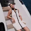 Novo Vestido de Tricô Primavera/Verão Transfronteiriço Casual com Cintura Lapela Bolso Emagrecedor Saia de Tricô para Mulheres