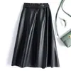 Saia de Couro Feminina 2026 Primavera e Outono Saia Midi Evasê Cintura Alta Emagrecedora Saia Evasê de Pele de Ovelha Estilo Elegante de Senhora