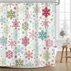 Exclusivo transfronteiriço: Cortina de chuveiro de banheiro com padrão de floco de neve de Natal colorido, não requer perfuração, vem com 12 ganchos
