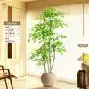 Planta Artificial Verde Nandina Bambu Planta Falsa High-End Luxo Leve Árvore Decorativa para Sala de Estar Ornamentação de Chão Interna Grande em Vaso