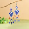 Brincos de Prata S925 Rei Cervo Dourado Paisagem Nacional Elegante Pérola Longa Azul Tailandesa Cesta de Flores Brincos Azul Queimado
