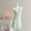 2026 Nueva Camisón Sexy de Seda de Hielo Floral acanalado con Copas, Estilo Delgado, Estilo Pura Pasión, Ribete de Encaje, Abertura, Diseño de Mariposa