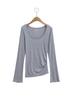 Nuevos Tops de Mujer Primavera y Verano 2025 que Resaltan la Figura, Cuello Cuadrado Elástico, Mangas de Campana, Pliegues Laterales, Camiseta con Abertura, Casual