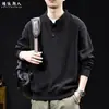 "Grade de Waffle" Moletom com Gola Henley de Alta Qualidade e Peso Pesado para Homens Outono/Inverno 2026 Novo Top Casual Solto