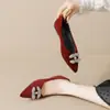 Zapatos Planos de Punta Fina Weiwei Girl 525-3 para Mujer, Nuevos Zapatos Planos de Terciopelo con Pedrería de Primavera, Zapatos de Boca Baja, Zapatos de Talla Grande para Mujer