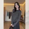 Fácil de Usar ~ Malha Preta Slim de Manga Longa para Mulheres, Top Camada Básica Versátil com Gola Redonda