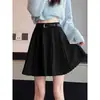 Falda Plisada de Lana Blanca a Cuadros para Mujer Primavera Otoño Petite Cintura Alta Línea A Ceñida a la Cadera con Botas Largas Falda Corta