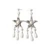 2026 Nuevos Pendientes de Estrella de Mar de Aguja Plateada con Gota de Agua, Borla y Perla, Pendientes de Lujo Ligero de Alta Gama, Accesorios Versátiles para Orejas de Mujer