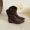 Botas de Mujer Otoño Tacón Grueso Botines de Tobillo Botas Plisadas para Mujer Apiladas 2026 Pantorrilla Ancha Moda Punta Fina Adelgazantes Estilo Western