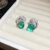 Esplendor Esmeralda Púrpura~Conjunto de Brincos Redondos, Anel e Colar de Zircônia Super Brilhantes, Joias de Luxo Leve de Alto Padrão Estilo Palácio para Mulheres
