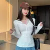 Sudadera con Capucha y Media Botonadura Ajustada Sexy Casual Americana con Ceñidor en la Cintura Top Estudiante de Manga Larga para Mujer de Principios de Otoño
