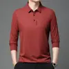 Camiseta Masculina de Manga Longa Waffle Estampada com Letras Business Casual Gola Polo para Homens de Meia-Idade Drop Shipping