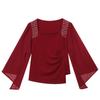 2025 Nuevo Diseño Otoño e Invierno Top con Perlas Cuello Cuadrado Camisa Base con Diseño Empalme de Gasa Manga Larga Ropa para Mujer
