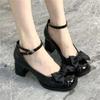Zapatos de cuero grueso Mary Jane para mujer, primavera y verano 2025, nuevos zapatos de cuero de tacón alto retro con lazo de nicho.