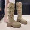 Botas Largas de Ante Estilo Wasteland para Mujer 2026 Otoño Nuevo Estilo Caña Ancha Botas de Montura Western Botas Arrugadas Circunferencia Grande de la Pantorrilla Botas de Xinjiang