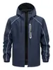 Jaqueta corta-vento masculina esportiva casual para atividades ao ar livre, corte solto, versátil, moderna, com múltiplos bolsos, com capuz, comércio exterior