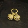 Chaveiro Sino Dourado de Latão Gourmand Corda Artesanal Pingente de Moeda Cinco Imperadores Pingente de Sino de Cobre Acessórios para Chave de Carro