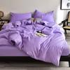 Edredón de cuatro piezas de algodón lavado de color sólido, estilo japonés, lijado simple, funda de edredón, ropa de cama de tres piezas para dormitorio de estudiantes