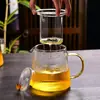 Tetera de Vidrio con Rayas Verticales y Asa Lateral, Resistente a Altas Temperaturas, Adecuada para Estufas Eléctricas de Cerámica, con Característica de Separación de Té y Agua, Juego de Té de Estilo Sencillo