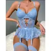 Conjunto de Lingerie Sexy Tentação Transfronteiriço Europeu e Americano Fino Renda Cinto de Liga Dia dos Namorados Paixão Uniforme Modelador
