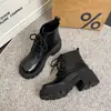 Botines de Suela Gruesa para Mujer 2024 Estilo Británico Primavera y Otoño Botines de Tacón Grueso Botines Cortos Delgados de Suela Suave para Ropa de Trabajo de Mujer y Versátiles