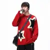 Malha Fashion com Design de Estrela de Cinco Pontas para Homens 2025 Outono e Inverno Nova Tendência Pulôver Estilo Solto Preguiçoso Malha de Lã