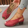 Zapatos de Agujeros con Boca Baja Huecos de Comercio Exterior Europeo y Americano Transpirables Nuevos Sandalias de Tacón Alto Verano Retro Venta al por Mayor Talla Grande