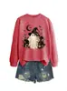 Amazon Wish sitio independiente casual, moderno, divertido sudadera de encaje de bruja fantasma rosa luna para mujer