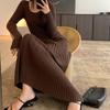 Suéter Vintage Pit para Mujer Otoño e Invierno 2024 Versátil Estilo Perezoso Moderno Ajustado Vestido Largo de Punto