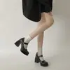 Zapatos Mary Jane 2025 con Tacones Gruesos, Plataforma Impermeable, Suelas Gruesas, Aumentan la Altura, Estilo Japonés, Negros, Elegantes Zapatos de Tacón Alto Franceses tipo Barbie