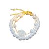 Juego de 2 pulseras de camelia con goteo de aceite dulce y perla de imitación, chapado en oro real, temperamento de alta gama, adornos de mano ajustables para mujer