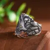 Rey Ciervo Dorado 999 Plata Pura Vintage Hecho a Mano Incrustado en Oro Zorro de Nueve Colas Anillo Ancho Diseño Personalizado Anillo para Dedo Índice para Mujeres