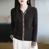 Design transfronteiriço, cardigã estiloso com gola de lapela, blusa de tricô feminina de manga longa, efeito emagrecedor, camisa de tricô jacquard retrô, camada base fashion