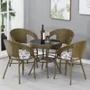 Conjunto de Mesa e Cadeira Pequena para Varanda de Três Peças Cadeira de Rattan Mesa de Café para Pátio Externo Combinação Cadeira com Encosto de Rattan Sintético para Terraço Externo