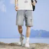 Shorts Jeans Rasgado Masculino Verão Fino Solto Reto Cinco Pontos Calças Retro Lavado à Água Bonito Casual Meia-Calça Estilo Verão